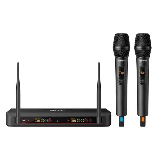 Steren  Dual Pack Professional Wireelss Microphone UHF - Up to 110m, TRS+XLR, Rechardable Batteries, Travel Case