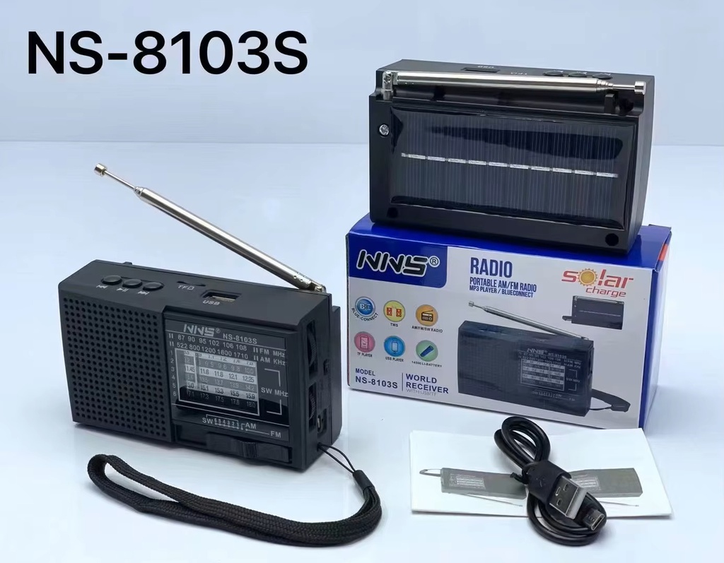 NNS NS8103S FM/AM Radio, Solar - Negro