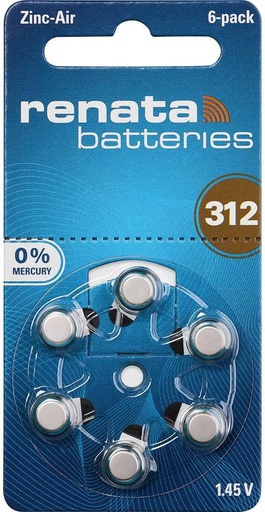 [REN-MSC-PR41#312/1.45VBAT-NA-224] Renata Battery PR41 #312 1.45v 6 Pack 