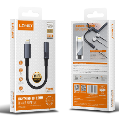 [LDN-CEL-CHG-LSY80I-BK-125] LDNIO LS-Y80i Adaptador Lightning a 3.5mm