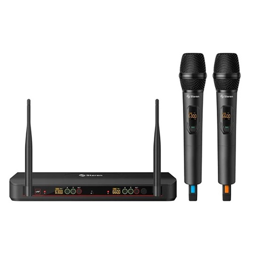 [MIC-CON-STE-MIC8020-BK-125] Steren  Dual Pack Professional Wireelss Microphone UHF - Up to 110m, TRS+XLR, Rechardable Batteries, Travel Case