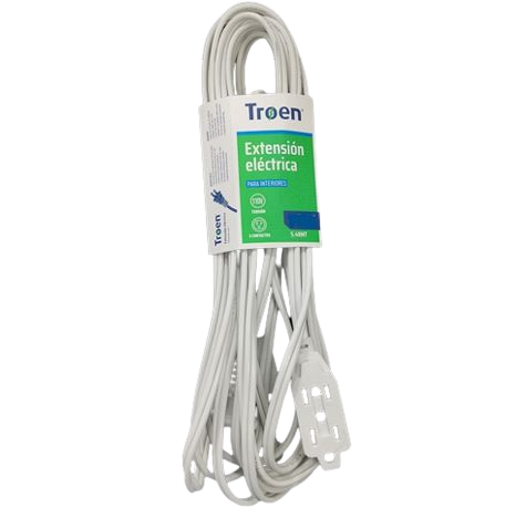 [TRO-CBL-ELE-7A136F06019FT-WH-225] Troen Electric Extension Cord - 9ft / 2*18AWG / 8A / Indoor / Blanco